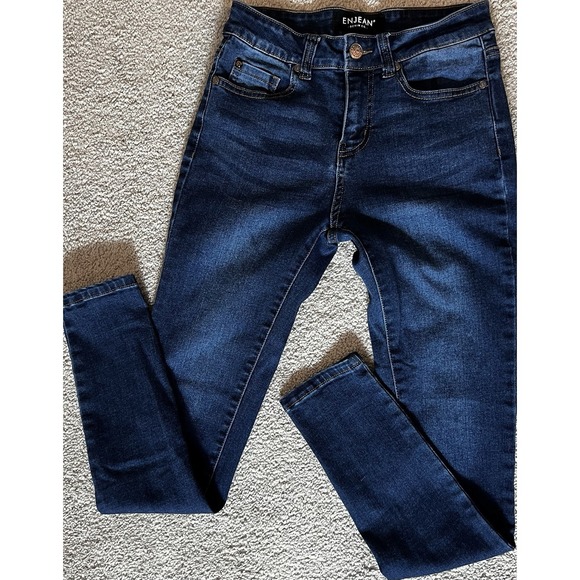 ENJEAN DENIM CO Denim - ENJEAN DENIM CO Y2K Skinny Jeans Sz 1 Dark Blue Booty Shaping Stretchy #F